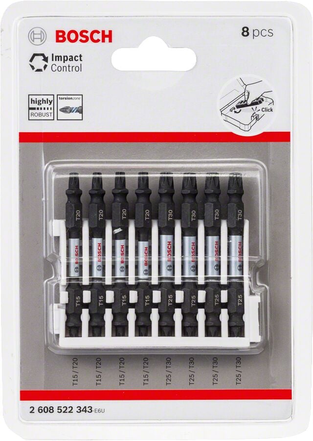 Bosch - Impact Control Serisi Çift Taraflı Vidalama Ucu 8'li T15/20x4 T25/30x4 *65mm