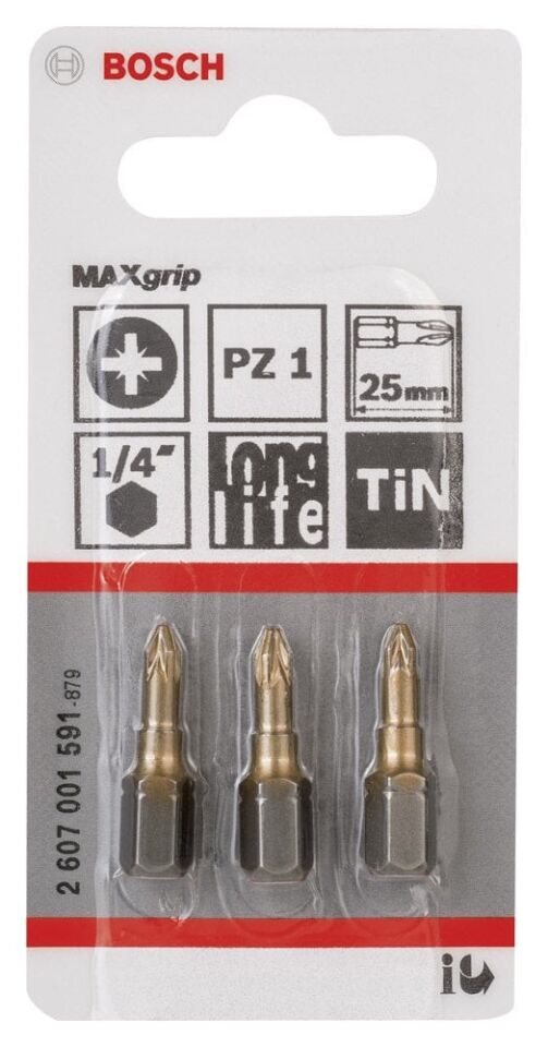Bosch - Max Grip Serisi Vidalama Ucu PZ 1*25 mm 3'lü