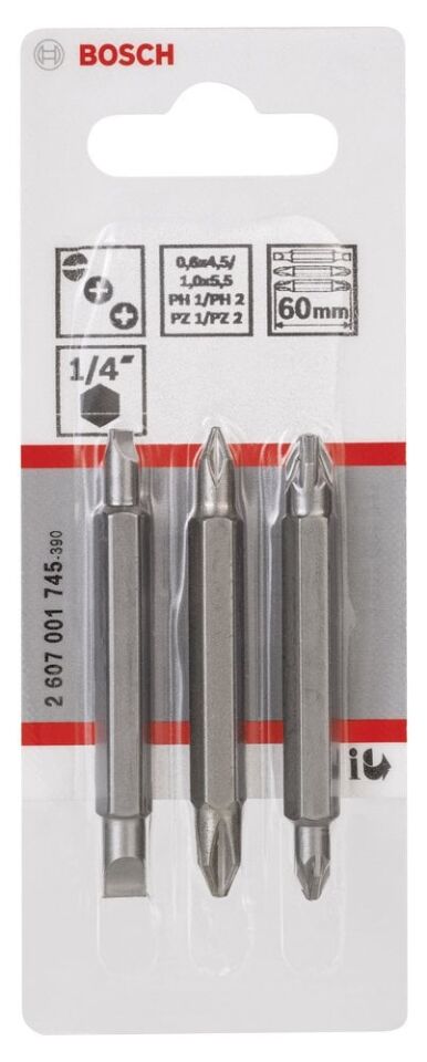 Bosch - Çift Taraflı Vidalama ucu PH1/PZ1/S0*60 mm 3'lü
