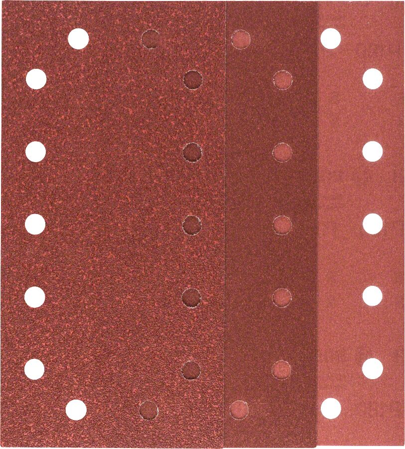 Bosch - Titreşimli Zımpara Kağıdı 10'lu Set, 115 x 230 mm 60/120/180 Kum 14 Delik