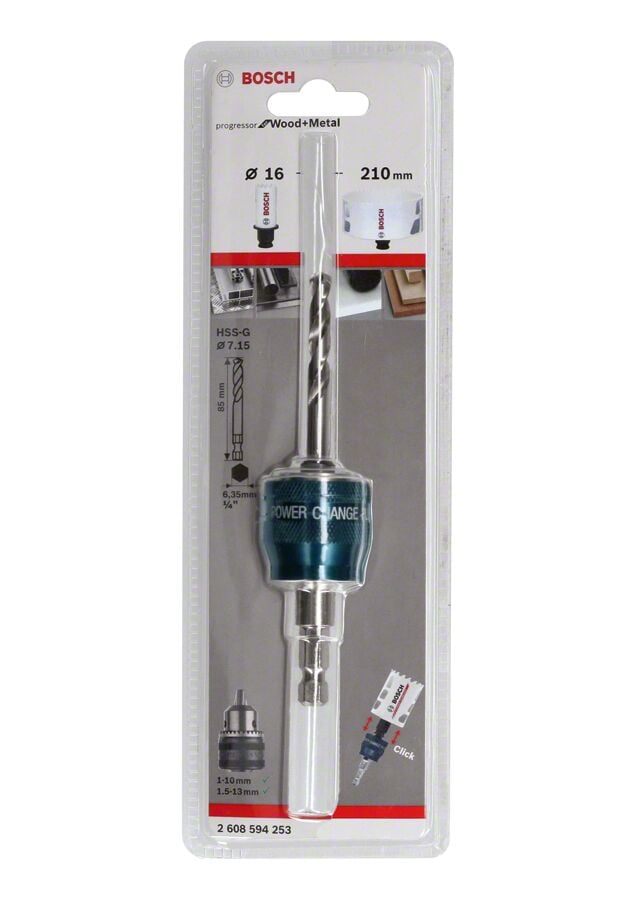 Bosch - Power Change Plus Adaptör, Yeni Progressor Serisi için HSS-G 85 mm Merkezleme Ucu ve Ø 8.7 mm Şaft Girişli