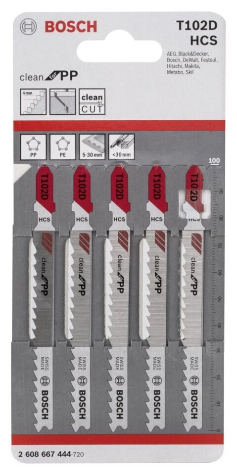 Bosch - Temiz Kesim Serisi Polipropilen İçin T 102 D Dekupaj Testeresi Bıçağı - 5'Li Paket