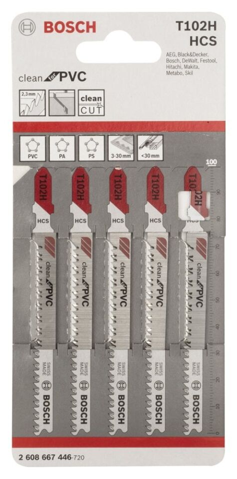 Bosch - Temiz Kesim Serisi PVC İçin T 102 H Dekupaj Testeresi Bıçağı - 5'Li Paket