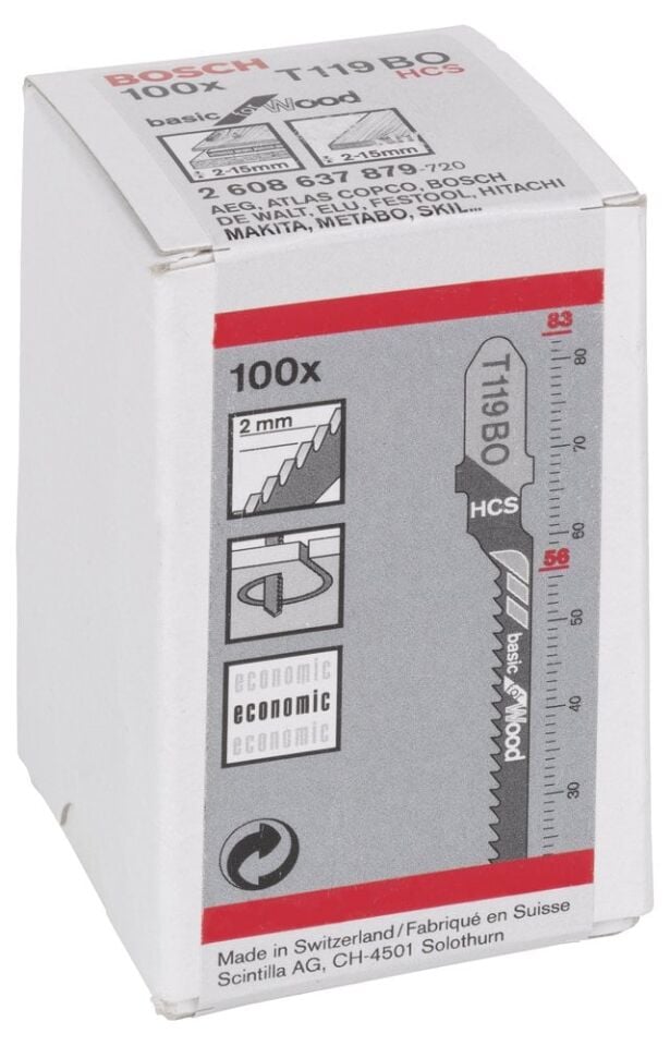 Bosch - Ekonomik Seri Ahşap İçin T 119 BO Dekupaj Testeresi Bıçağı - 100'Lü Paket