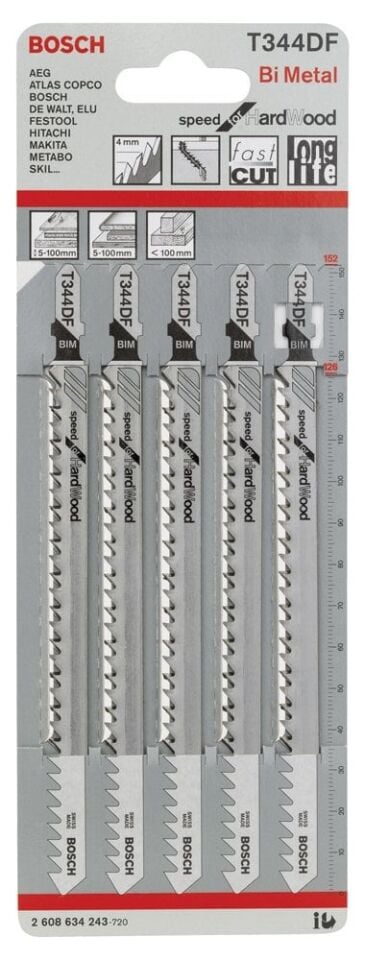 Bosch - Hızlı Kesim Serisi Sert Ahşap İçin T 344 DF Dekupaj Testeresi Bıçağı - 5'Li Paket