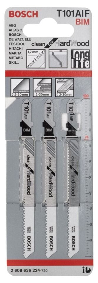 Bosch - Temiz Kesim Serisi Sert Ahşap İçin T 101 AIF Dekupaj Testeresi Bıçağı - 3'Lü Paket
