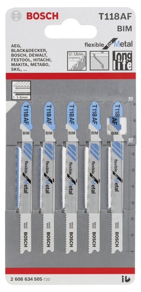 Bosch - Kırılmaya Karşı Dayanıklı Seri Metal İçin T 118 AF Dekupaj Testeresi Bıçağı - 5'Li Paket