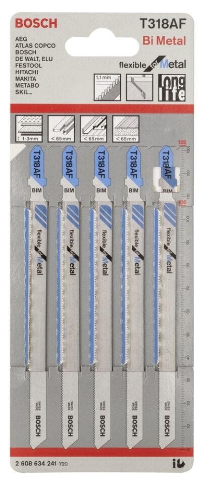 Bosch - Kırılmaya Karşı Dayanıklı Seri Metal İçin T 318 AF Dekupaj Testeresi Bıçağı - 5'Li Paket