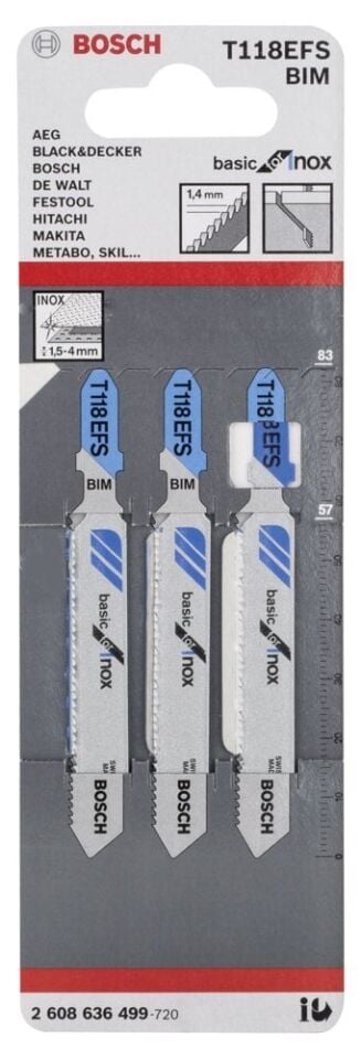 Bosch - Ekonomik Seri Inox (Paslanmaz Çelik) İçin T 118 EFS Dekupaj Testeresi Bıçağı - 3'Lü Paket