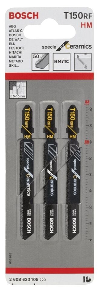 Bosch - Seramik İçin Özel T 150 RIFF Dekupaj Testeresi Bıçağı - 3'Lü Paket