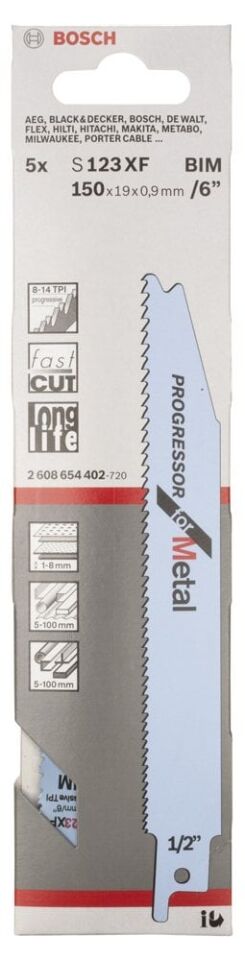Bosch - Progressor Serisi Metal için Panter Testere Bıçağı S 123 XF - 5'li