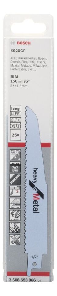 Bosch - Heavy Serisi Metal için Panter Testere Bıçağı S 920 CF - 25'li