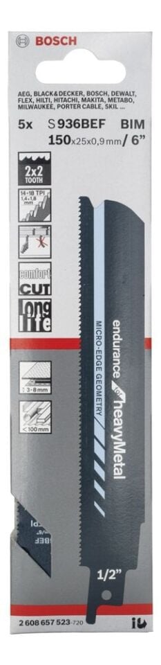 Bosch - Endurance Serisi Ağır Metal için Panter Testere Bıçağı S 936 BEF - 5'li