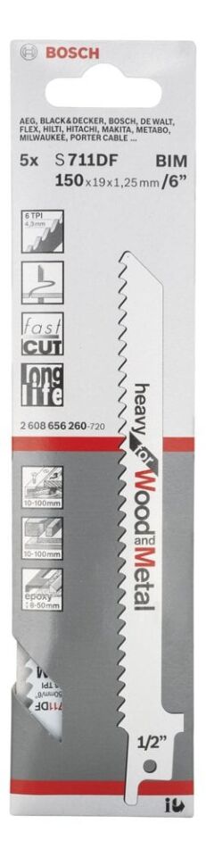 Bosch - Heavy Serisi Ahşap Ve Metal için Panter Testere Bıçağı S 711 DF - 5'li