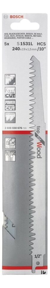 Bosch - Top Serisi Ahşap için Panter Testere Bıçağı S 1531 L - 5'li