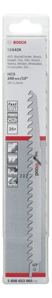 Bosch - Top Serisi Ahşap için Panter Testere Bıçağı S 1542 K - 25'li