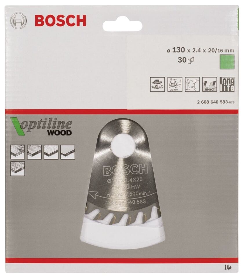 Bosch - Optiline Serisi Ahşap için Daire Testere Bıçağı 130*20/16 mm 30 Diş
