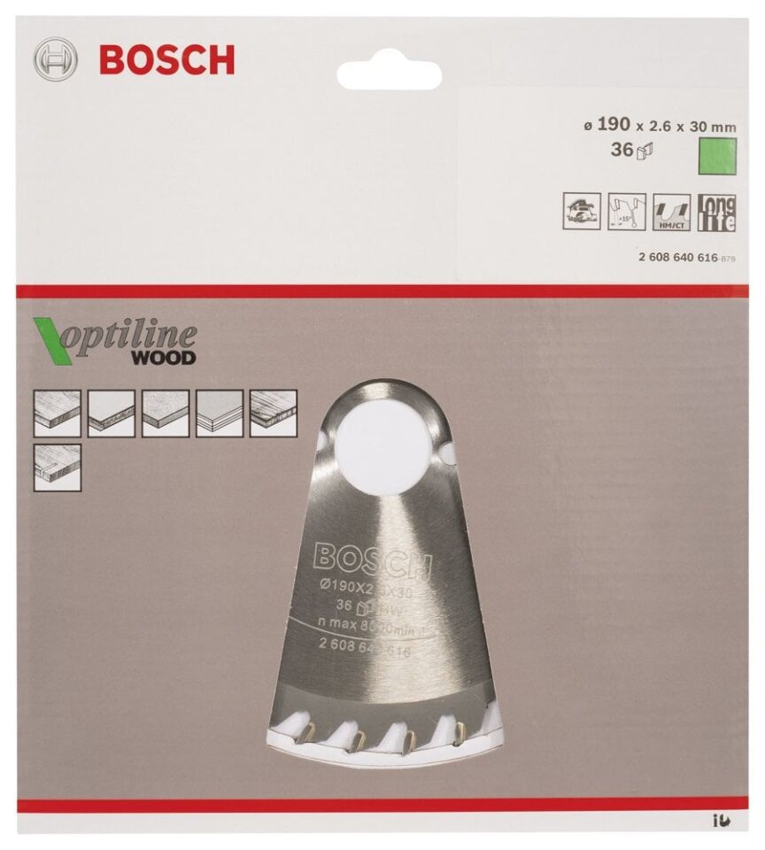 Bosch - Optiline Serisi Ahşap için Daire Testere Bıçağı 190*30 mm 36 Diş