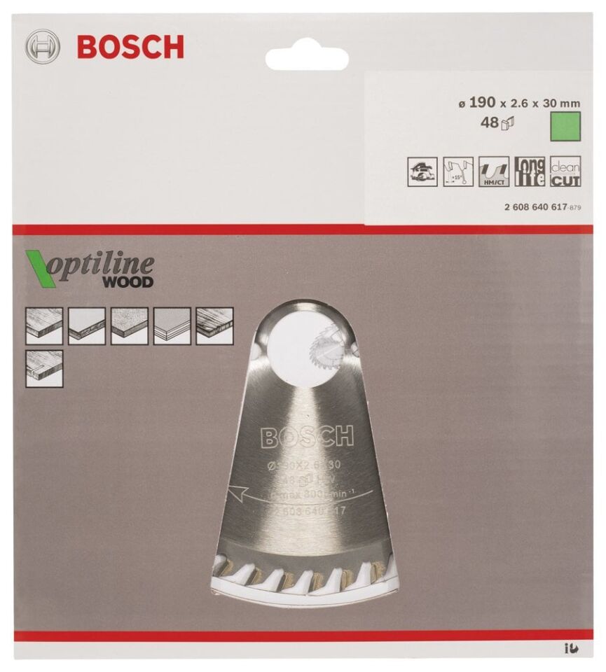 Bosch - Optiline Serisi Ahşap için Daire Testere Bıçağı 190*30 mm 48 Diş