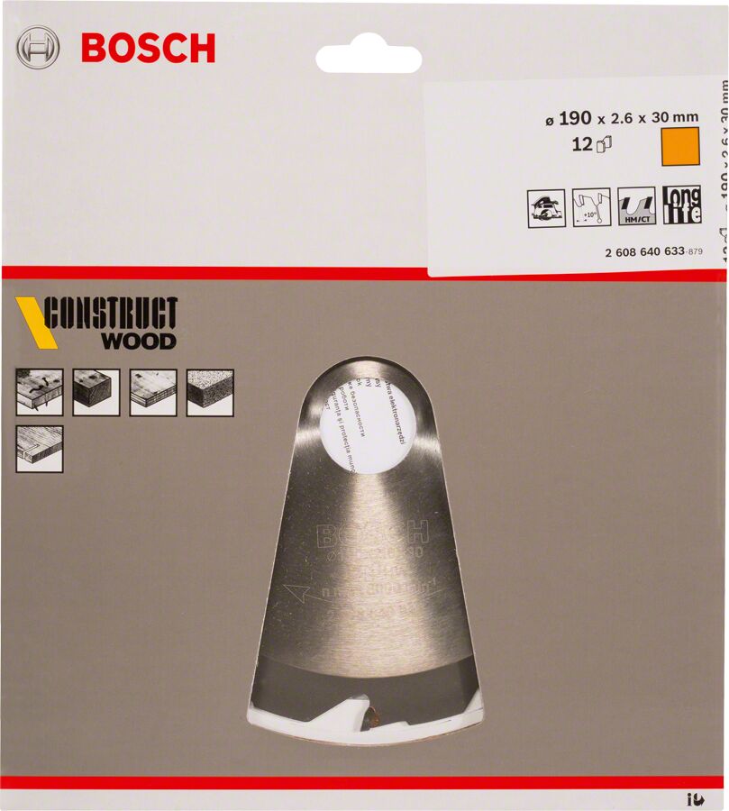 Bosch - Optiline Serisi İnşaat Ahşabı için Daire Testere Bıçağı 190*30 mm 12 Diş