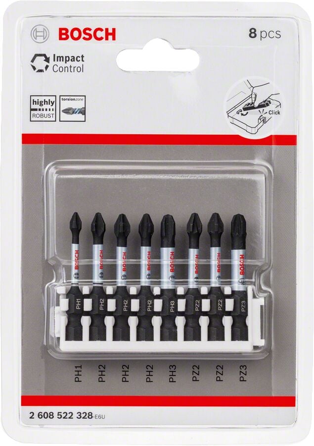 Bosch - Impact Control Serisi Vidalama Ucu 8'li PH1/PH2x3/PH3/PZ2x2/PZ3 *50mm
